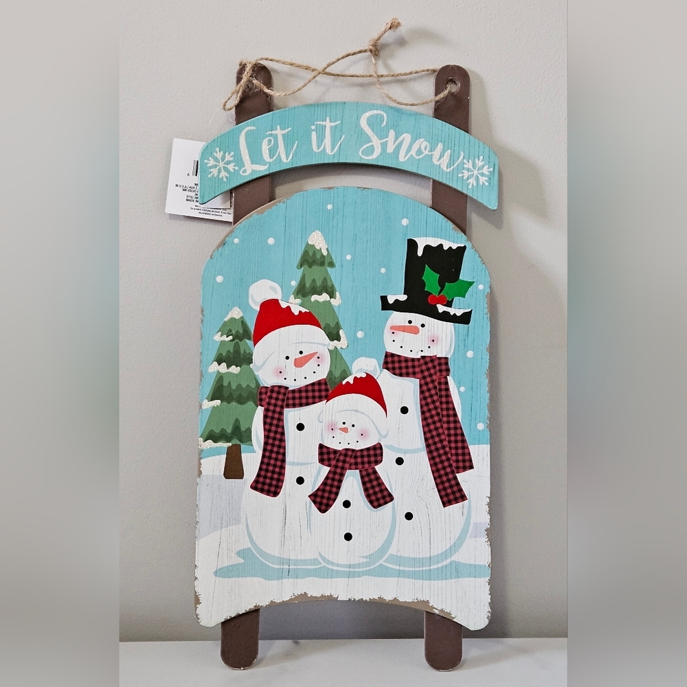 Snowman Holiday Sled Decorative Hanging Sign- NWT - Picture 2 of 2